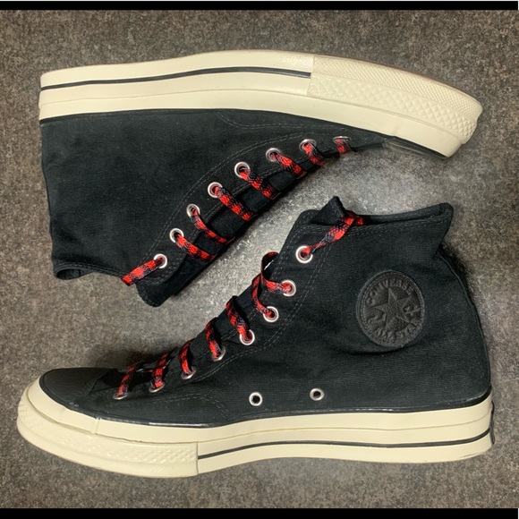 Converse Micro Corduroy Black Red Plaid Christmas High Top